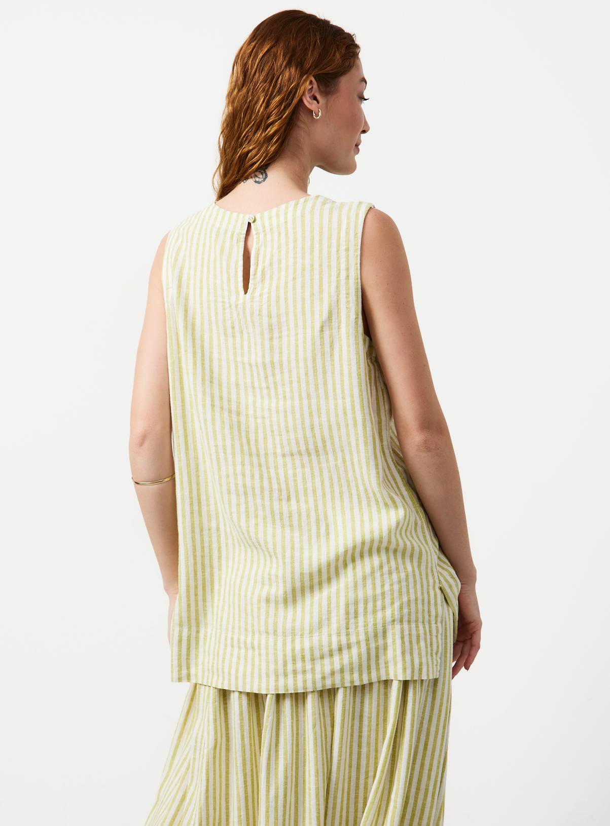 Green Stripe Print Linen Rich Shell Top 18 - Image 4